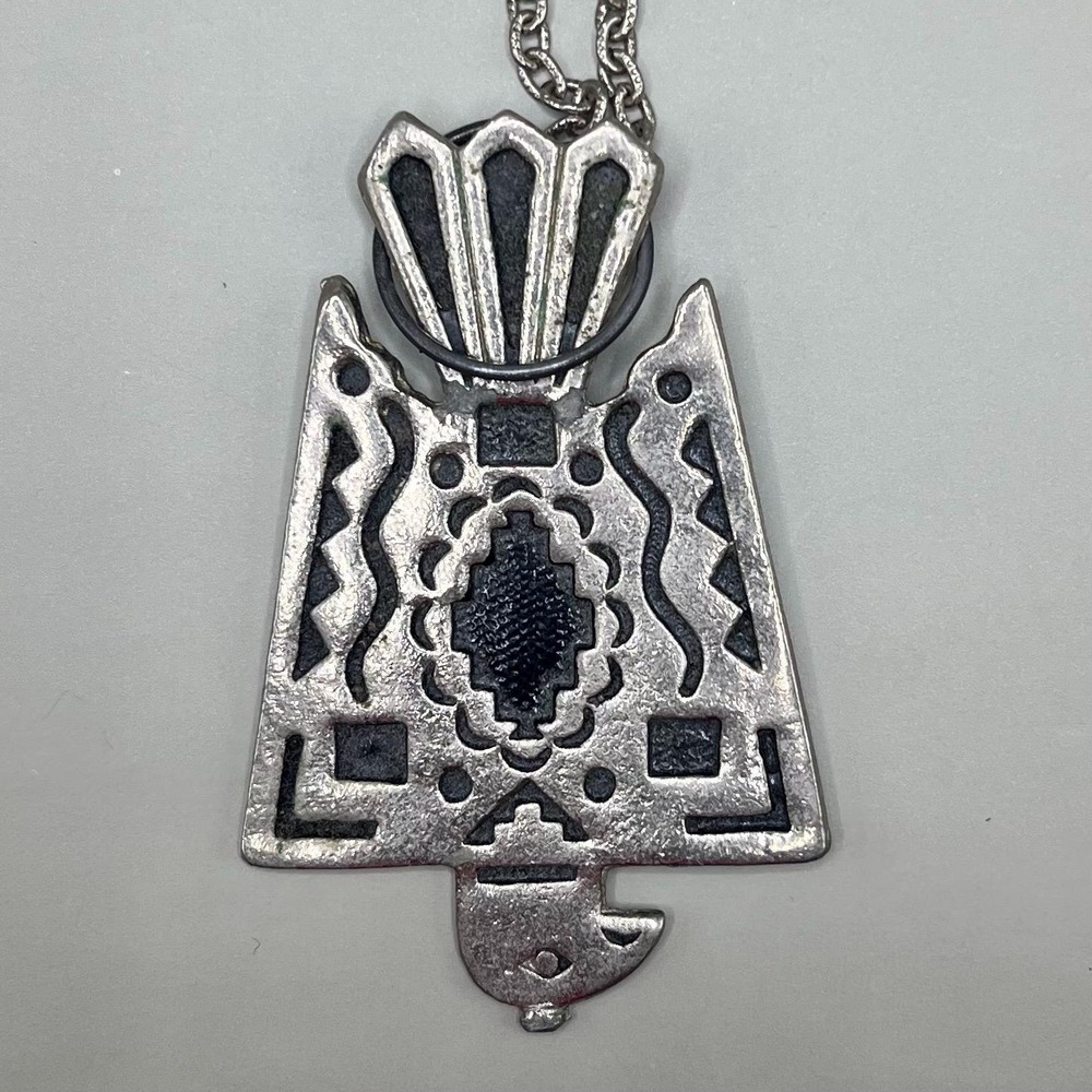 Vintage Thunderbird Pendant Necklace Silvertone Southwest Boho Native American‎